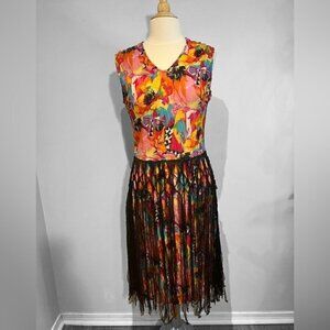 Colourful Lindi Dress with Black Netting Detail Size Medium